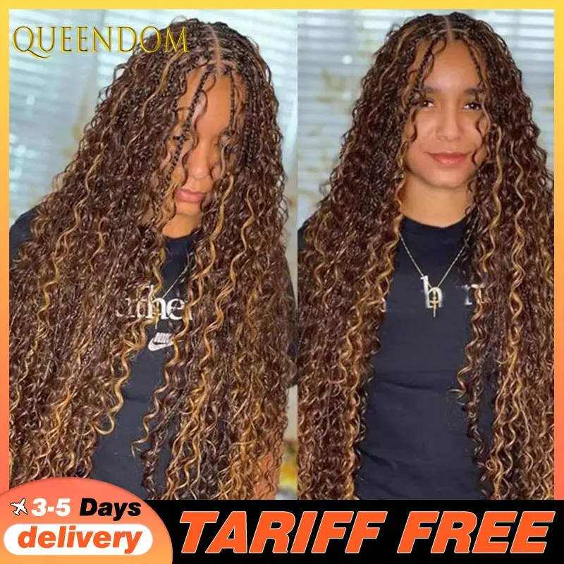 

Богемный блондин с эффектом омбре, синтетический полный парик шнурка, плетеные вьющиеся волосы без узлов для женщин - парик из синтетических волос