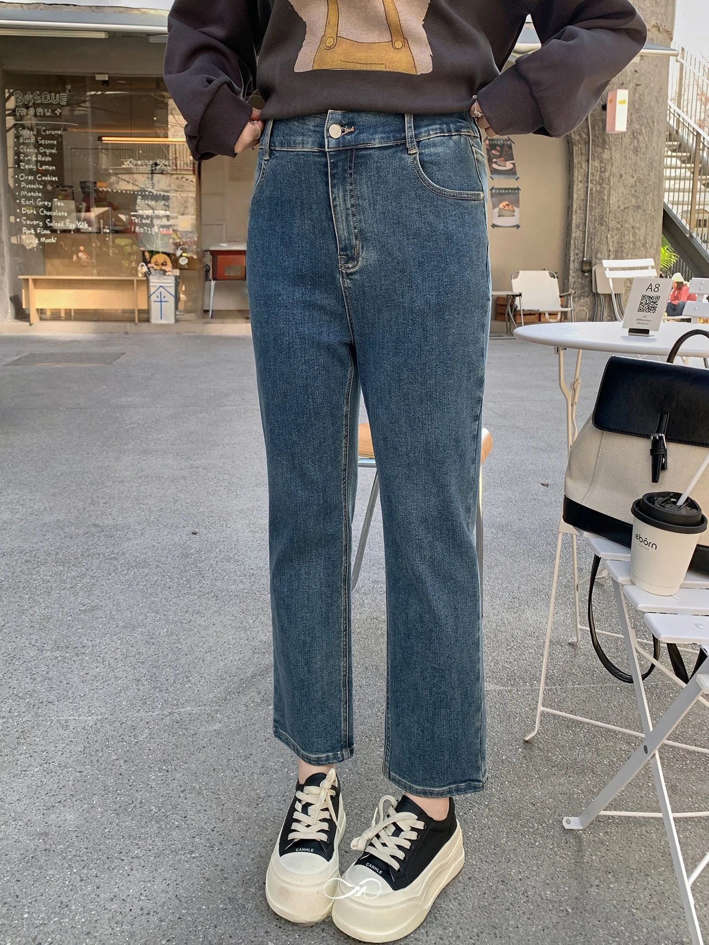 

Casual Loose Fit Distred Nine-Tenths Straight Leg Jeans New Arrival plus Size Women's Clothing Maxisi High Waist Cotton Po...
