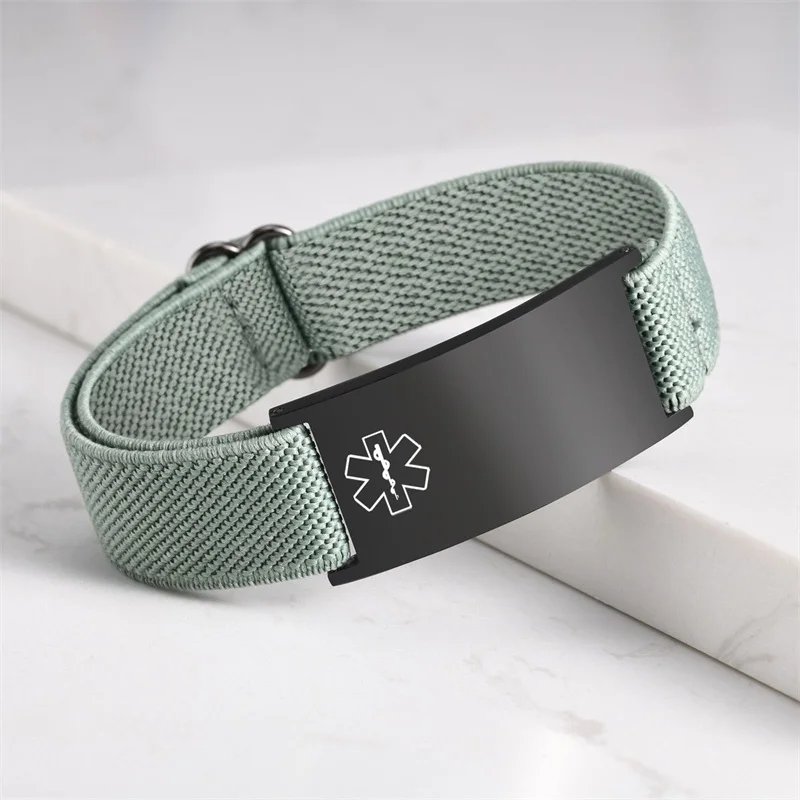 Personalized Medical Alert Bracelet for Men Customized Elastic Strap Stainless Steel Medical ID Bracelets Engraved Medic Info