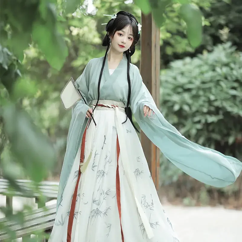 Original Hanfu Dress Female Wei Jin Improved Ancient Costume Cosplay Daily Wide Sleeve Fairy Skirt Ancient Chinese Style Dress