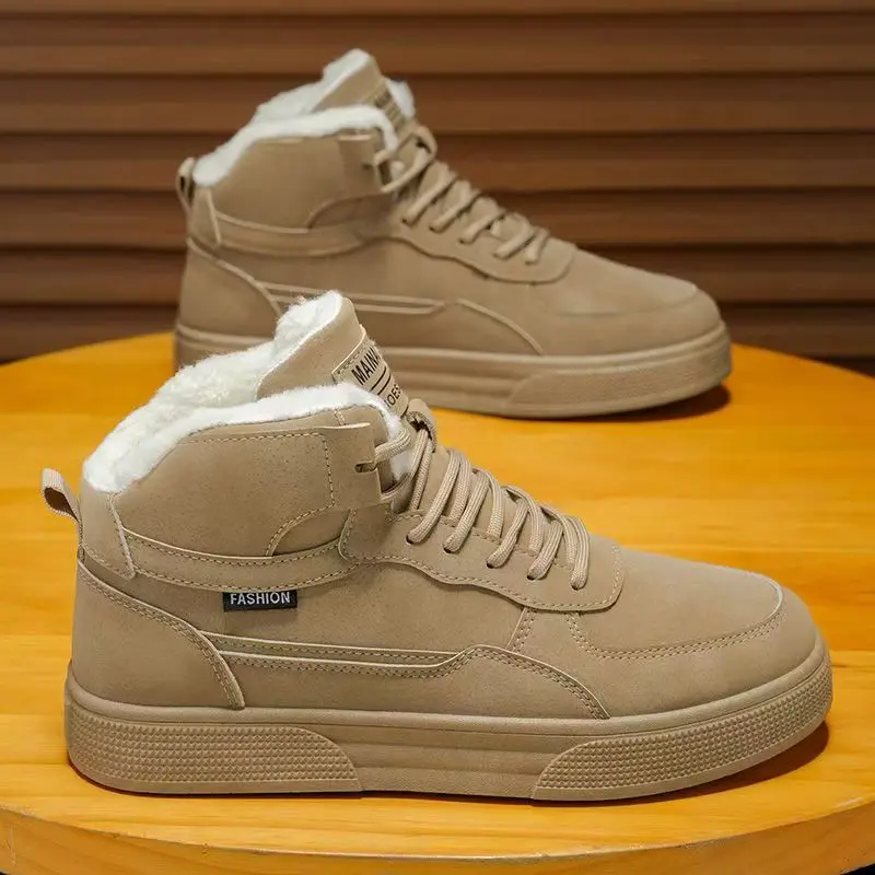 

Men's Winter New Leather Big Size Ankle Snow Boots Thick Sole Non Slip Waterproof Thicken Plush Keep Warm Casual Board Shoes