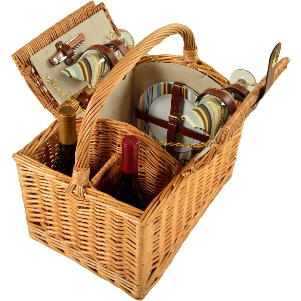 Vineyard Willow Picnic Basket with service for 2