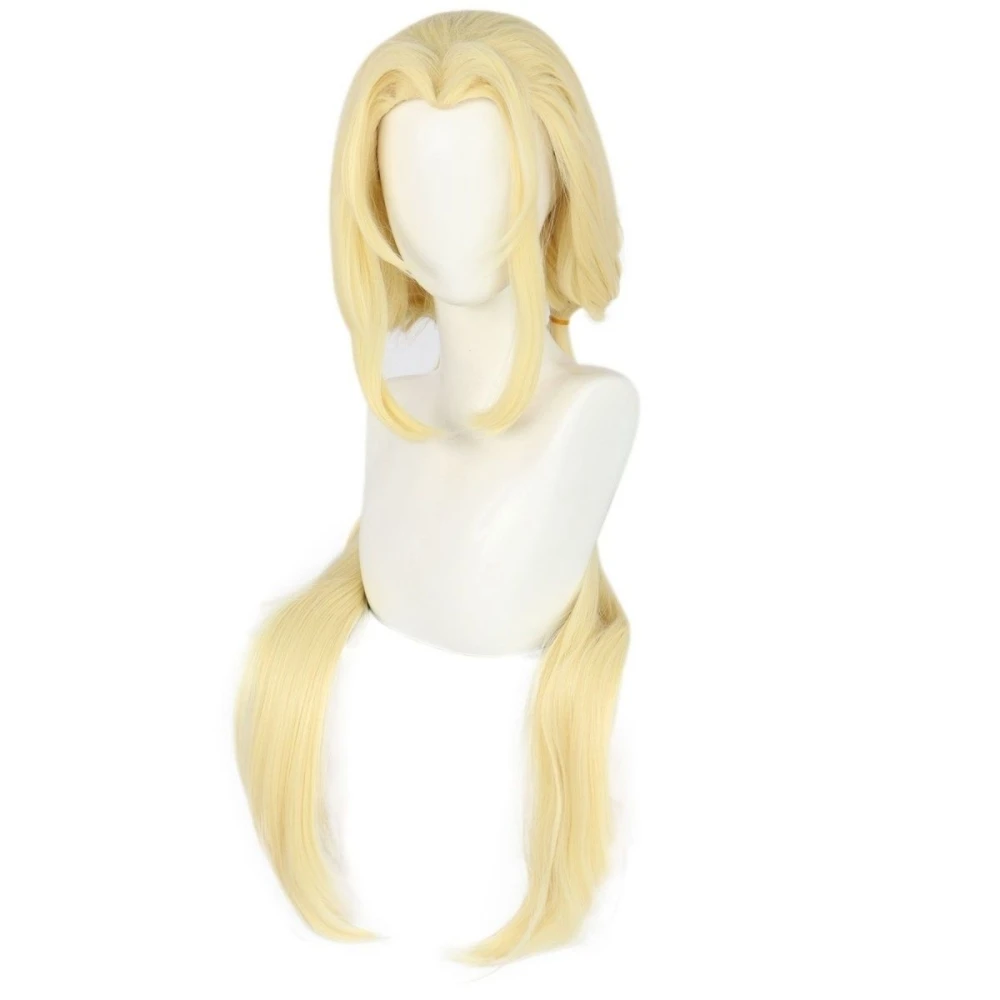 Tsunade Anime Cosplay Wig Beige Long Hair With Double Ponytails Rose Net Heat Resistant Synthetic Fiber Halloween Costume Wig