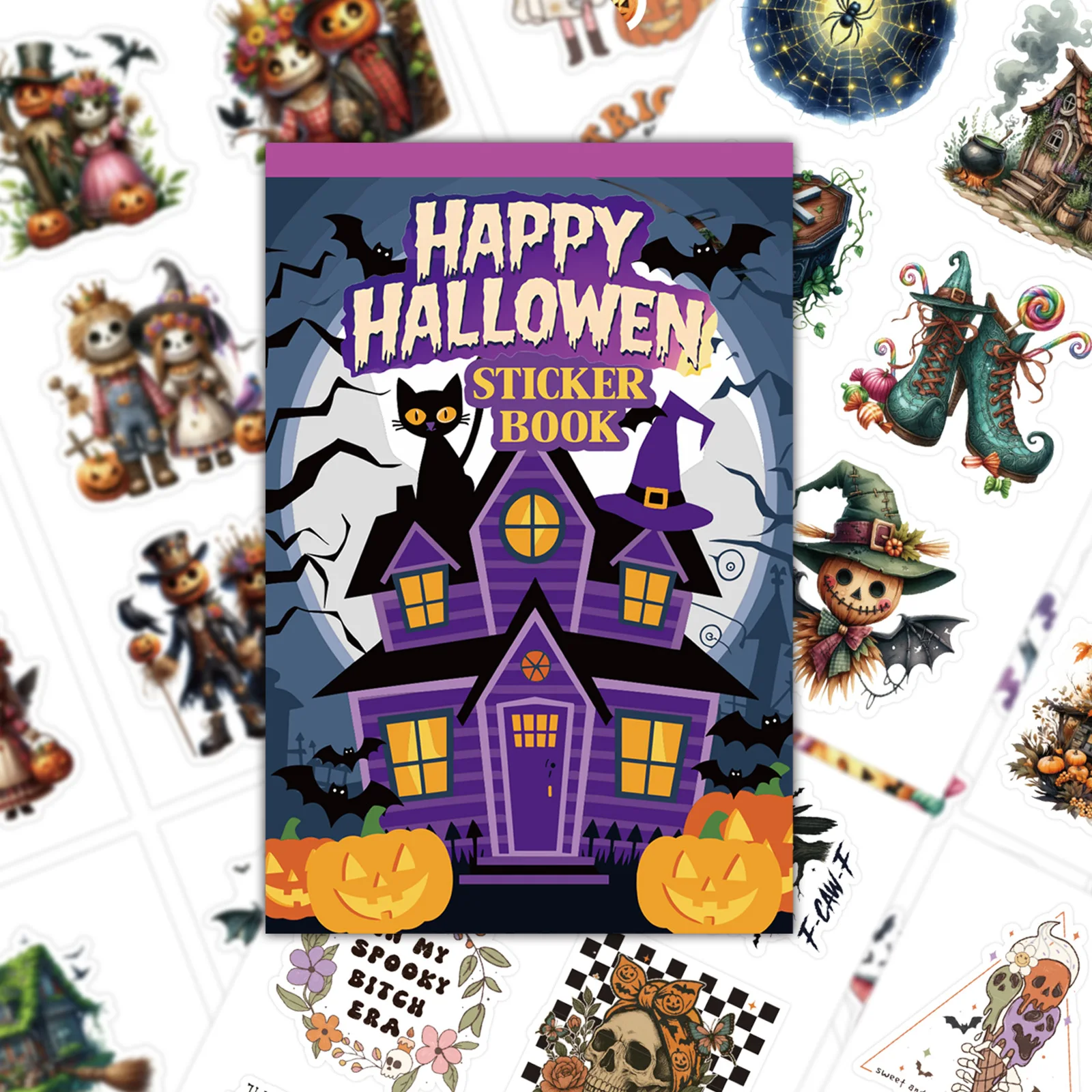 54 Sheets Halloween Sticker Book For Junk Journal Scrapbooking Holiday Party Decoration Horror Pumpkin Ghost Pattern Sticker