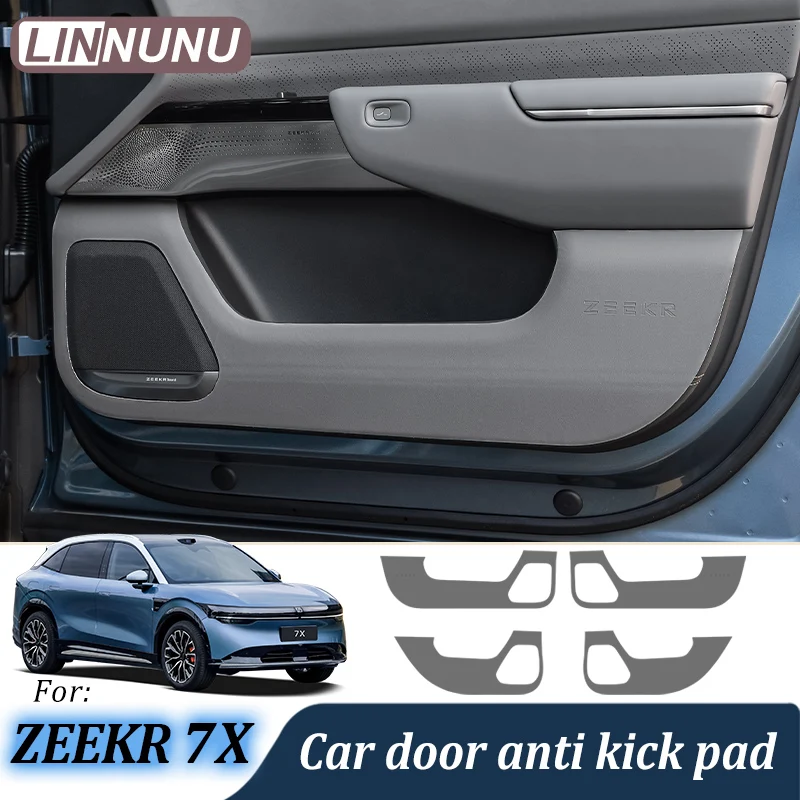 

LINNUNU 4 шт. кожаный коврик для двери автомобиля, противоударный коврик для zeekr 7x 2025 2026, автомобильные аксессуары для интерьера, наклейка против грязи