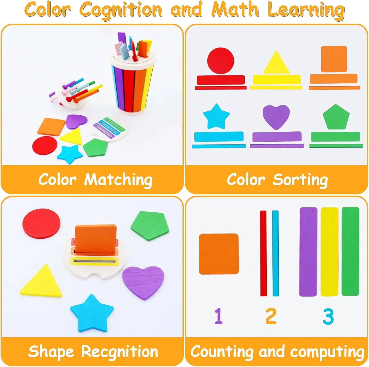3 em 1 brinquedos de classificação de forma de cor de madeira jogo de correspondência sensorial brinquedos educativos montessori para crianças atividades de aprendizagem pré-escolar