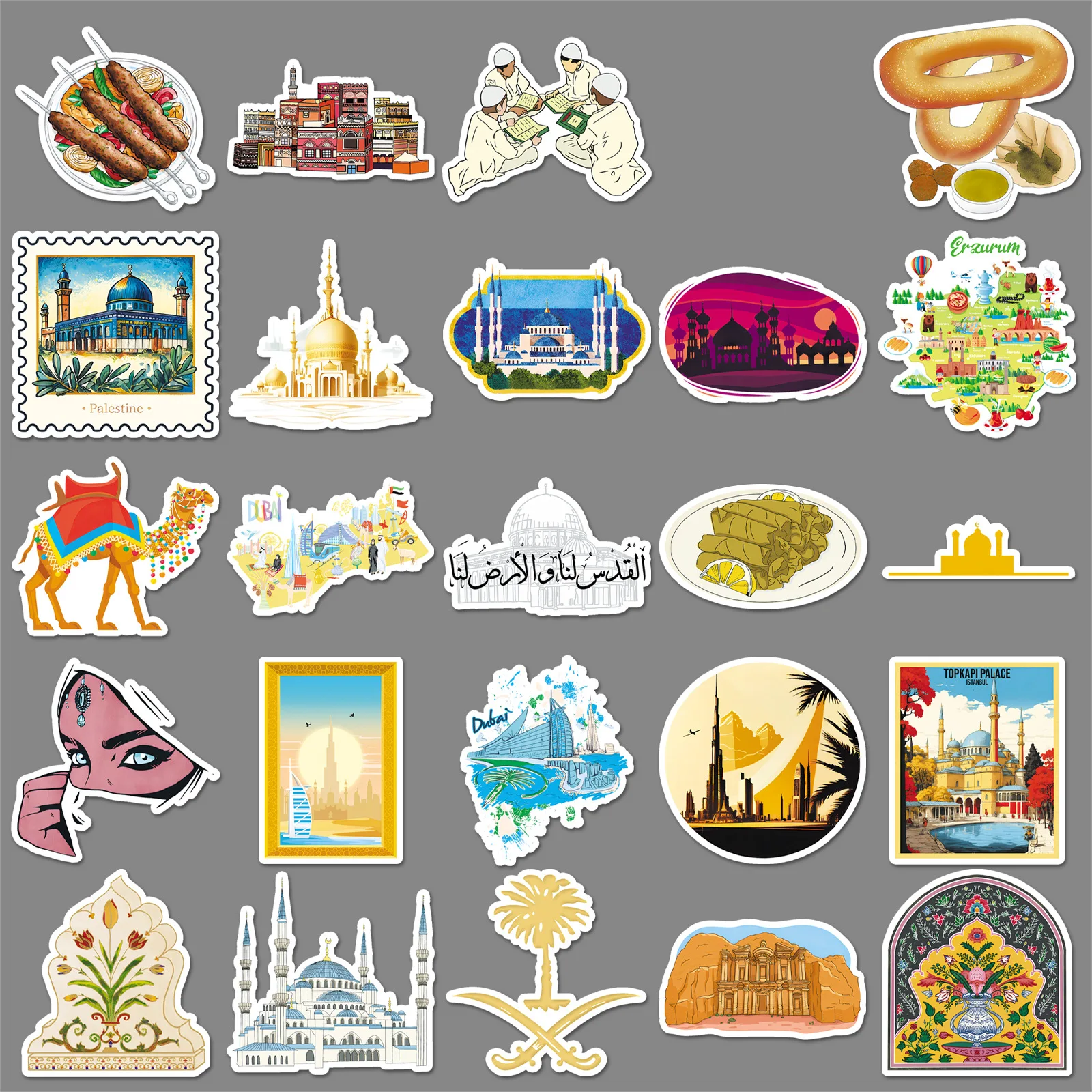 50pcs Middle East Graffiti Personalized Outdoor Landscape Travel Decorative Water Cup Mobile Case Suitcase Stickers