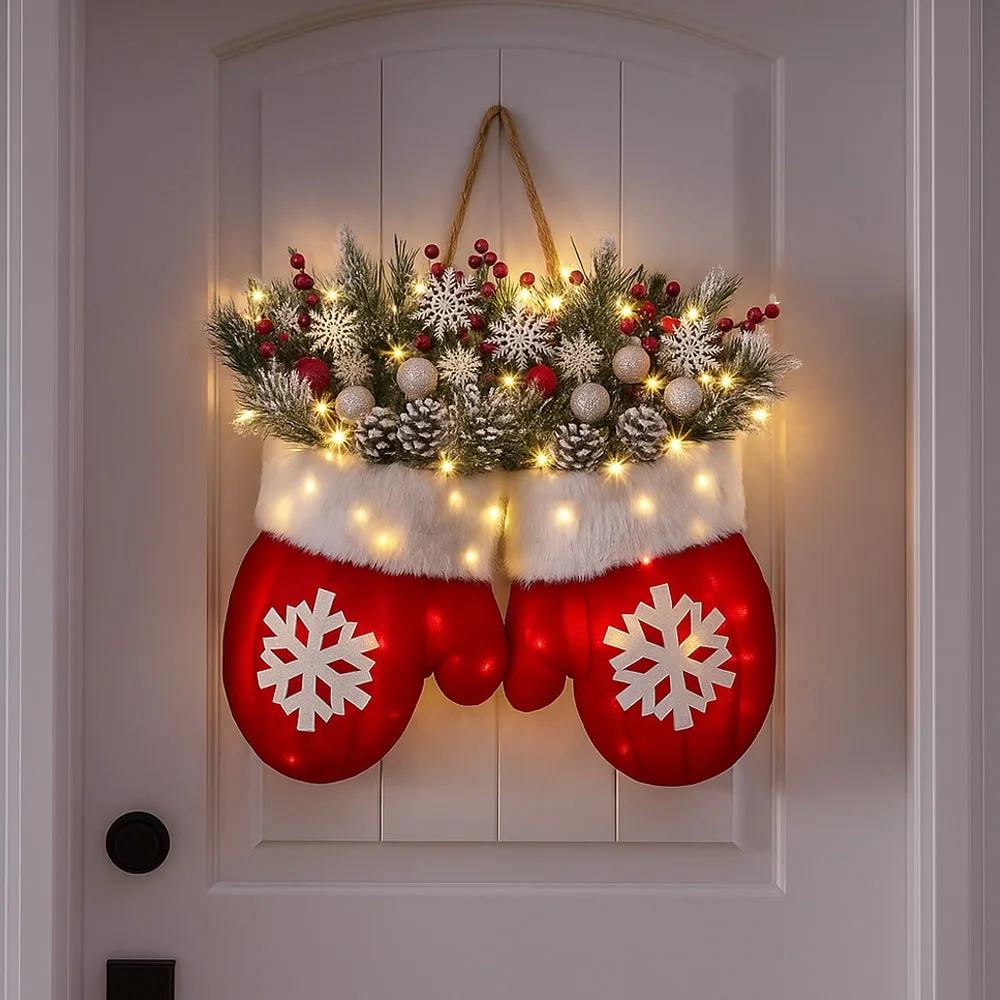 

2026 Christmas Glove Garland Creative Simulated Flower Wreath Window Door Gate Home Decor Door Sign Xmas Party Decoration