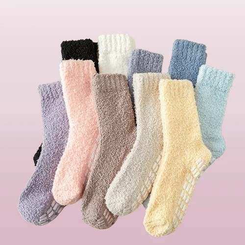 

3/6 Pairs Women's Mid-tube Socks Autumn And Winter Plus Fleece Thick Warm Sleeping Socks Ladies Winter Loose Confinement Socks