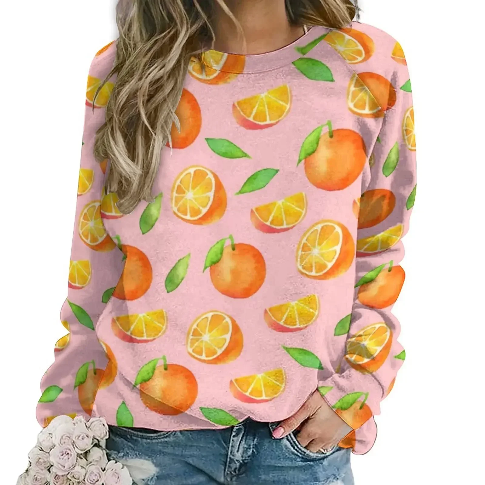 Watercolor Oranges Casual Hoodies Women Fresh Fruit Print Design Hoodie Autumn Long Sleeve Hip Hop Oversized Sweatshirts Gift