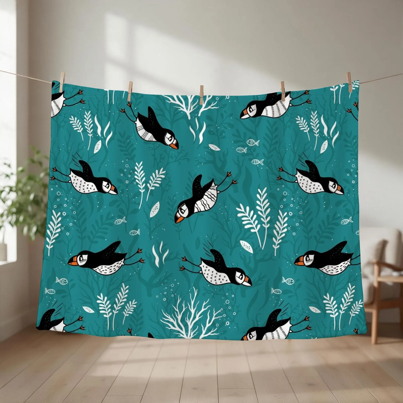 Puffin under water Throw Blanket couch cozy soft plush fuzzy picnic outdoor blanket
