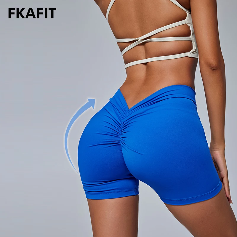 

Seamless Women Yoga Shorts Deep V Back Waist Gym Shorts Workout Running Short For Women
