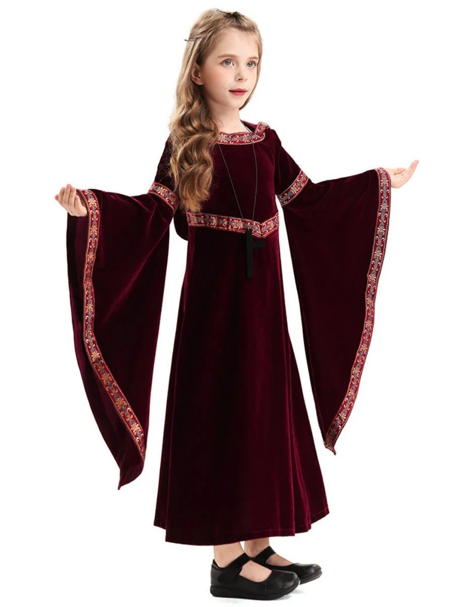 Scary Reaper loween Costume Children's Long Skirt with Hood Stage Performance Clothes Polyester Material Ethnic Stage Costume