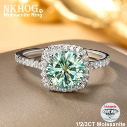1/2/3/5CT Blue-green Moissanite Ring 925 Sterling Silver 18K Gold Plate D Color Diamond Women Wedding Band Jewelry Gift with GRA