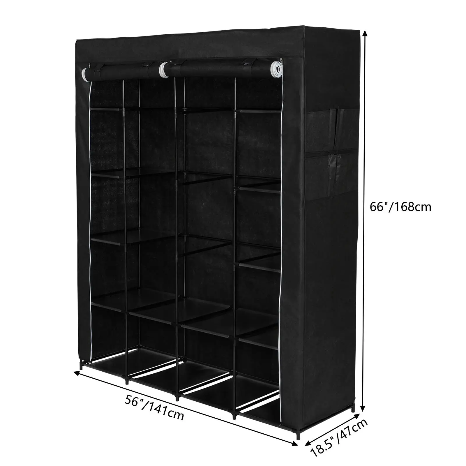 Portable Wardrobe Organizer with 14 Shelves - Easy Assembly, Non-Woven Fabric Storage Solution in Black