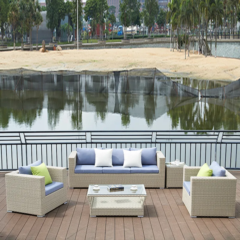 Nordic outdoor rattan sofa garden living room swimming pool balcony weaving rattan chair sun room courtyard rattan sofa combinat