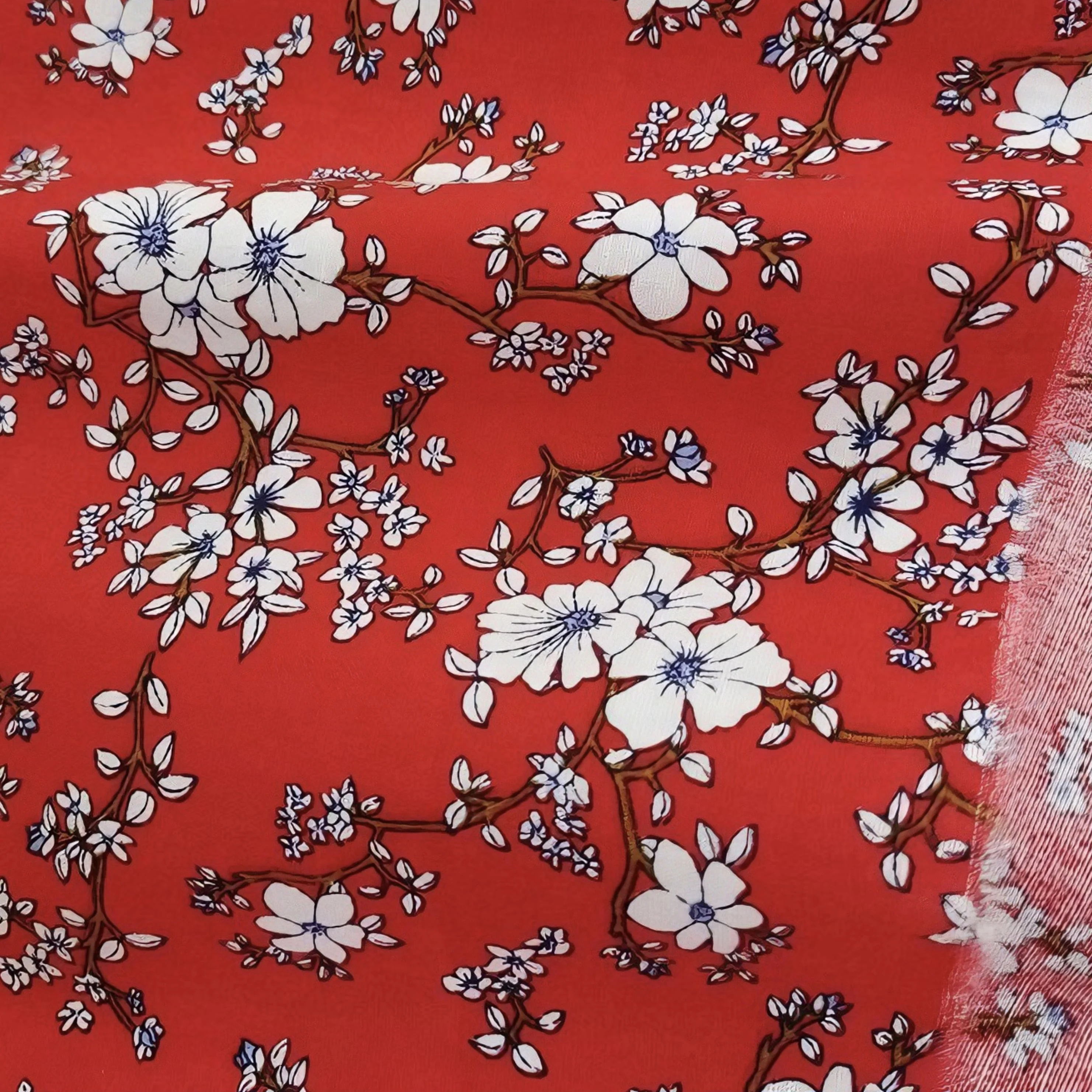 Cherry Blossom Floral 100% Cotton Fabric Flower Branch Patterns in Multiple Colors for DIY Sewing Dressmaking Home Decor Crafts