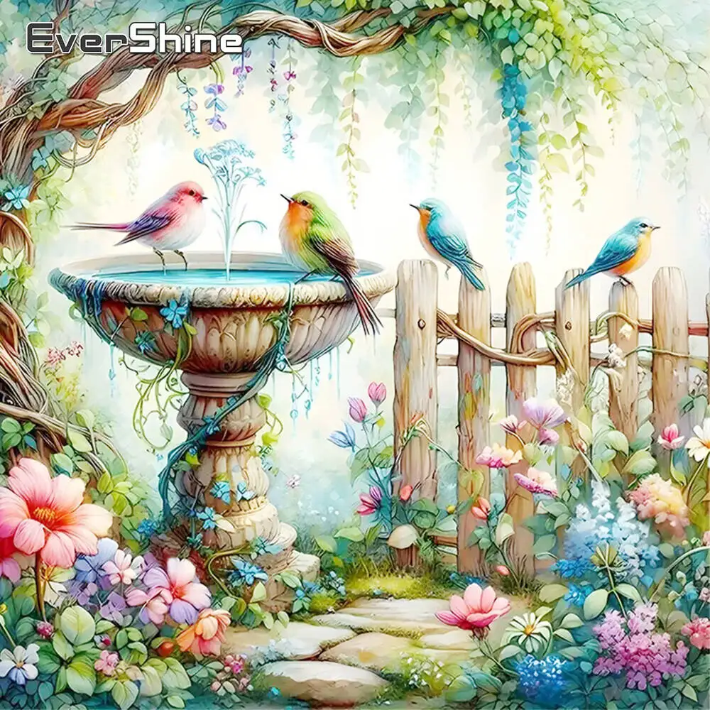 Evershine Landscape Diamond Mosaic Bird Suitable For Beginners Flower Painting Garden Full Square Round Arts Crafts Child Hobby