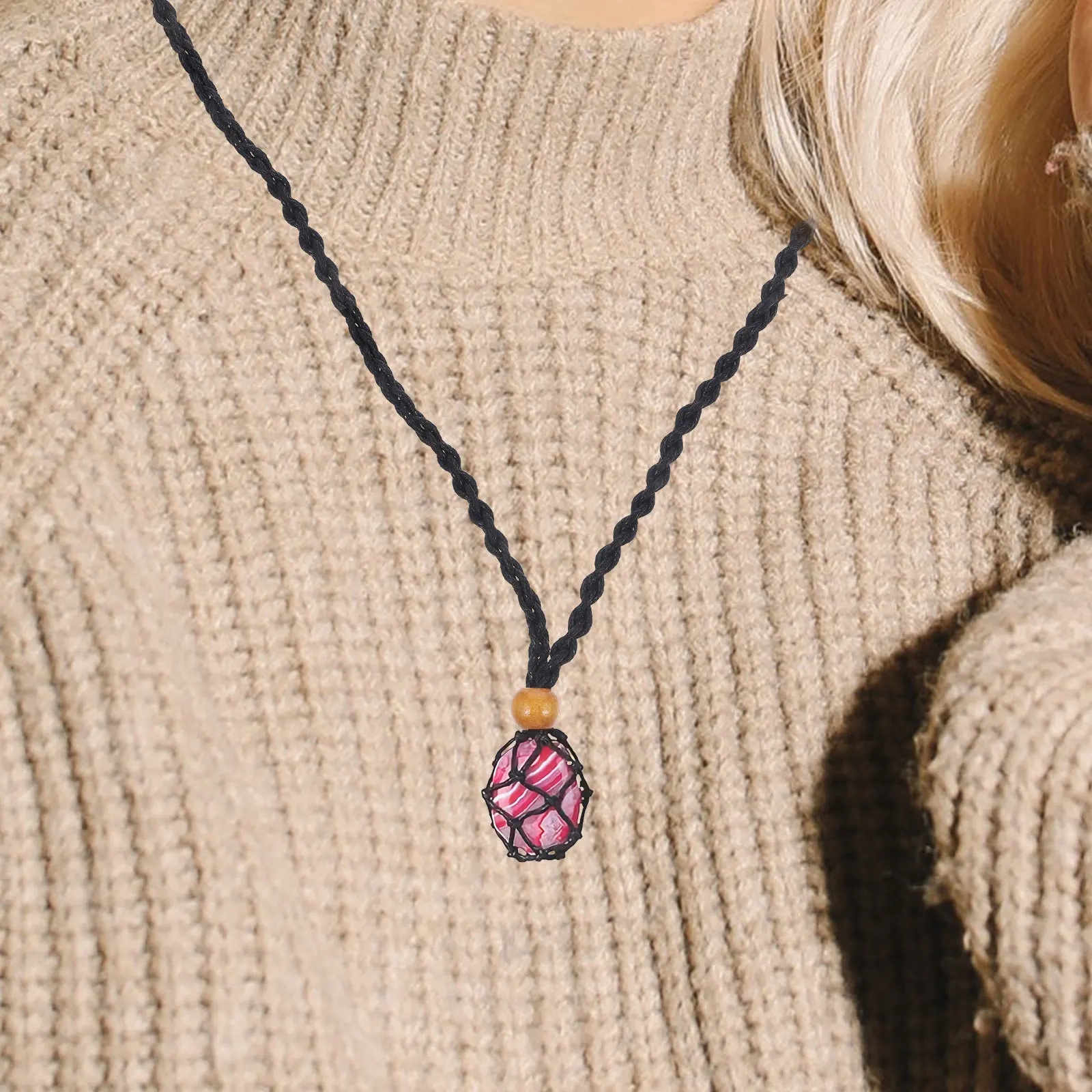 10 قطعة قلادة كريستال حجر قفص المنسوجة المعاوضة قابل للتعديل قلادة حامل الرجعية قلادة الحبل DIY بها بنفسك لوازم هدية #1