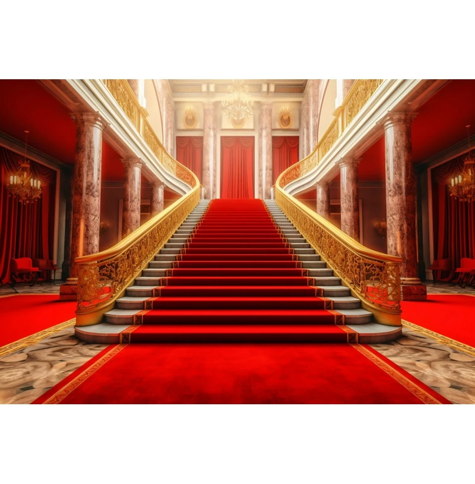 Red Stage Backdrop Carpet Stairway Spotlight Birthday Party Wedding Celebration Portrait Photography Background Photo Studio