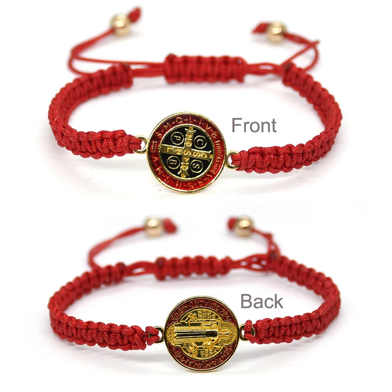 QIGO St. Benedict Bracelet For Men Women Rope Weave Religious Jewelry Red Black