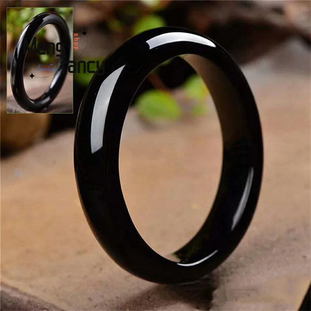 

Natural Brazilian Black Agate Bangle Charm Simple Elegant Exquisite High-grade Luxury Quality Fashion Fine Jewelry Holiday Gifts