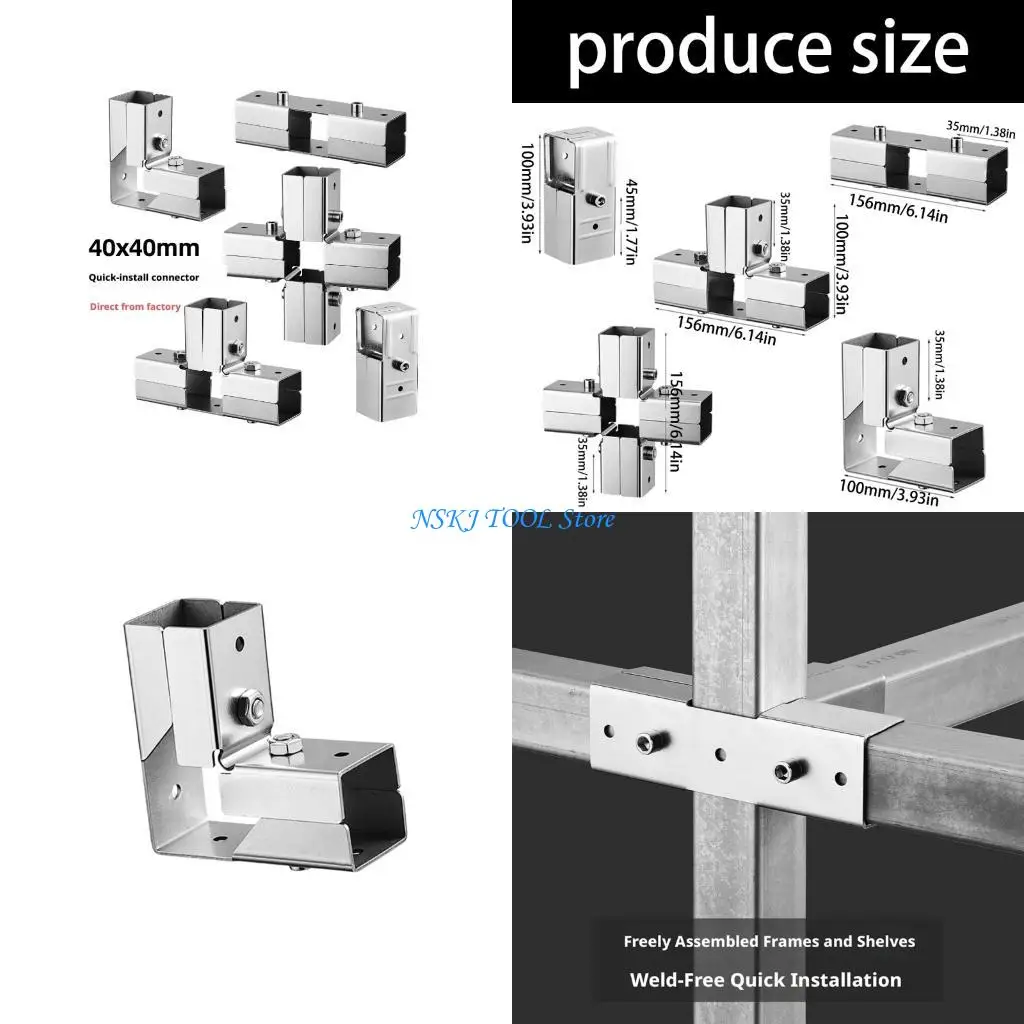 L8RC Square Tube Frame Fitting Stainless Steel 40 x 40 mm Joint Use for Frame Builds