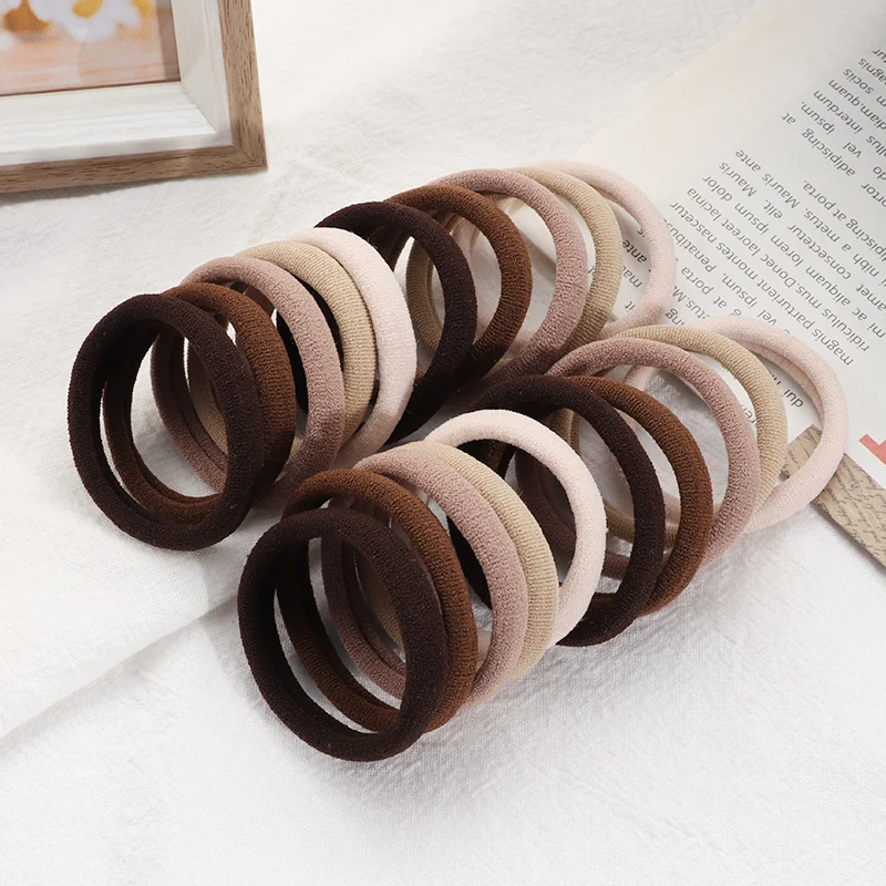 20PCS/Set Women 4cm Hair Bands Simple Gradient Brown High Elastic Headband Hair Accessories Girls Ponytail Holder Headwear