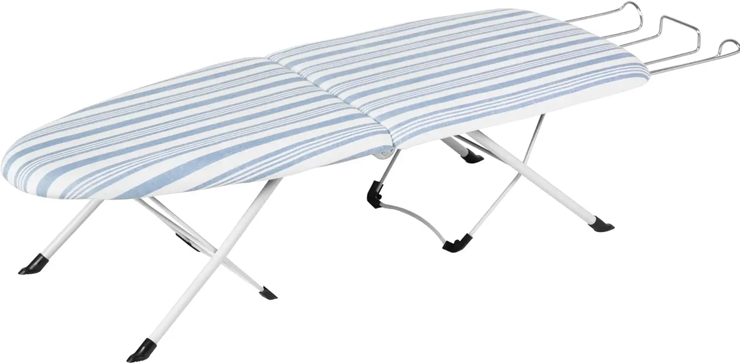 

Foldable Tabletop Ironing Board with Iron Rest, Blue Stripe - Portable & Space-Saving