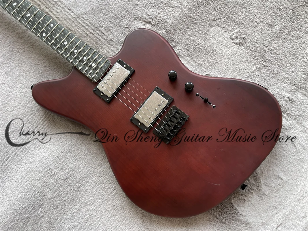 Matte brown red electric Guitar Ash wood body Maple Neck Rose wood fingerboard 22 Frets fixed bridge black tuner support custom