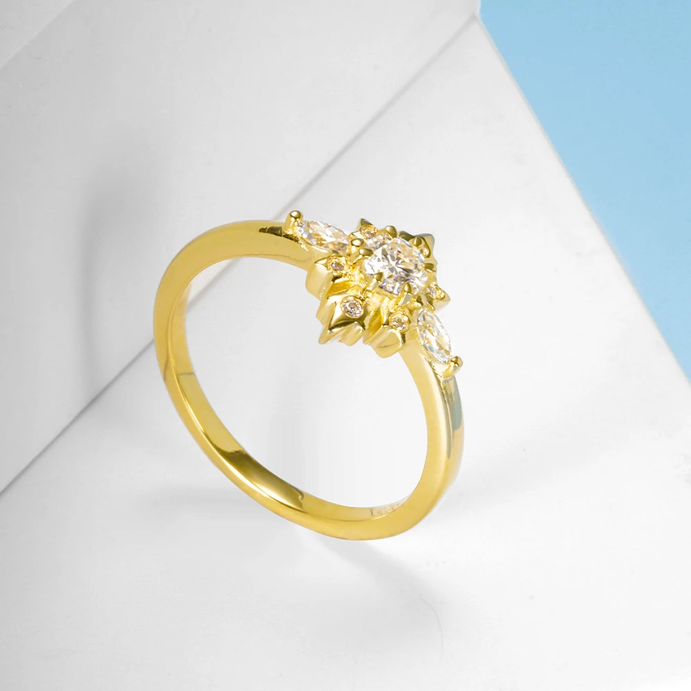 

4mm Round Cut D Color Moissanite Engagement Ring 925 Sterling Silver 18K Gold Plated Flower Ring For Women Fine Jewelry