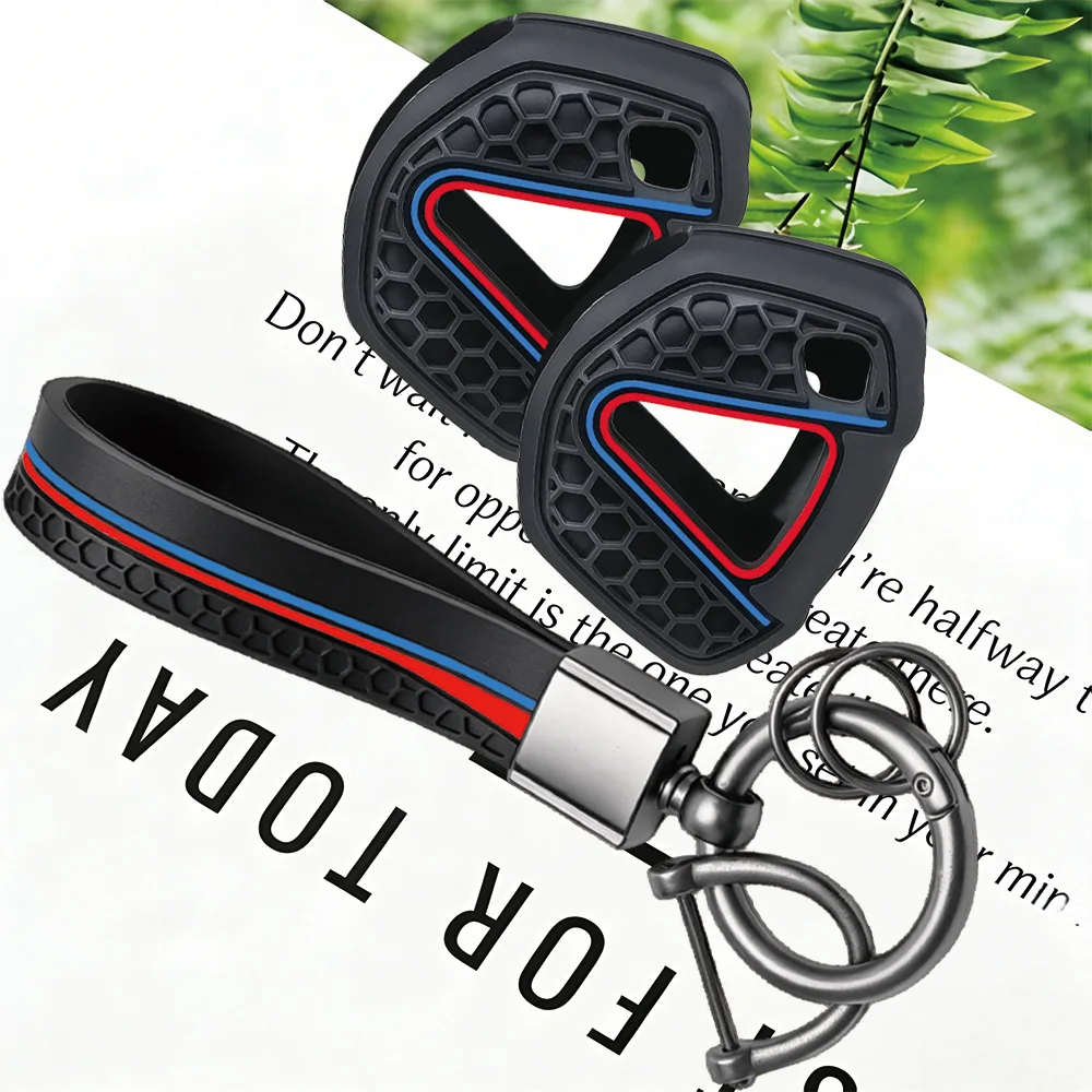 Motorcycle Key Fob Cover With Keychain Honeycomb Red Blue Stripe For KAWASAKI NINJA 500 Z500 SE 400 650 Z400 Z650 Z650RS