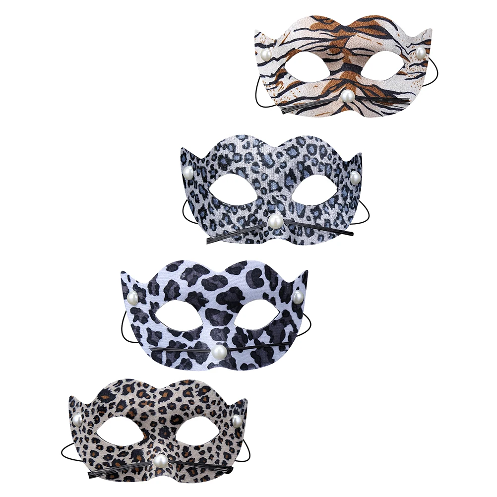 4 pçs pvc leopardo impressão máscaras para festa de halloween cosplay fantasia vestido adulto crianças fontes de festa de halloween máscaras com elástico