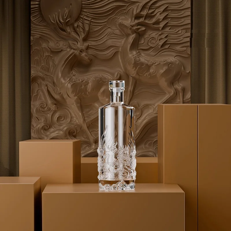 

Deer Engraved 500ML Round shaped whiskey decanter barware Alcohol Bottle for Liquor Scotch Bourbon