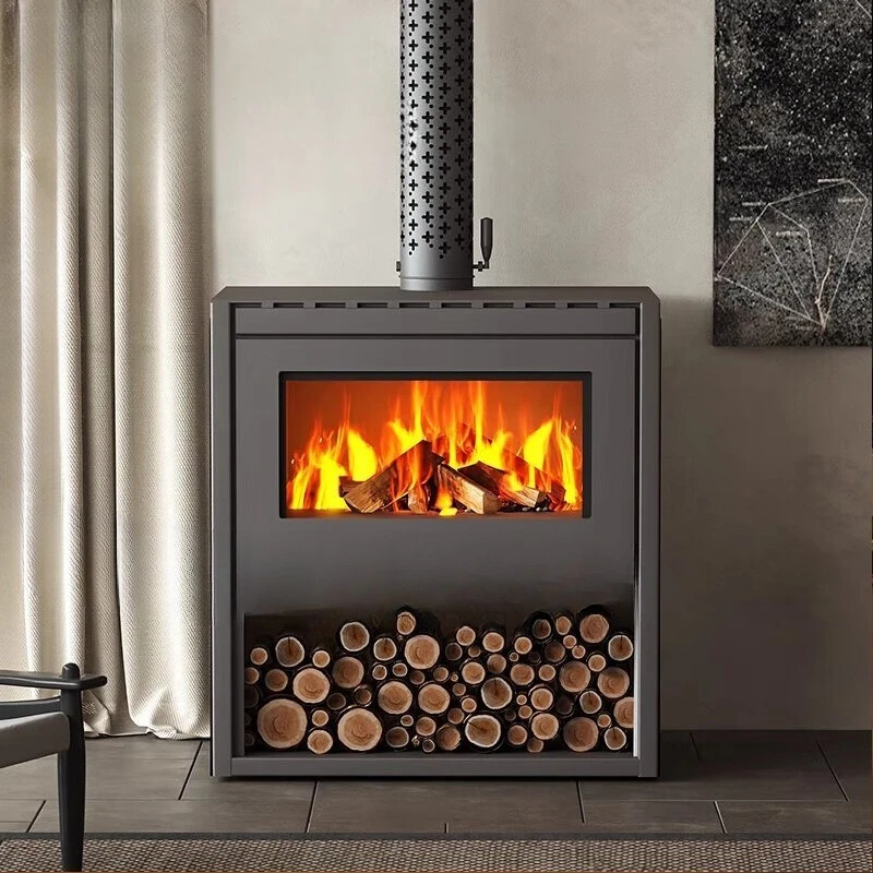 

Wood burning fireplace, stainless steel heating stove for winter room, villa style fireplace