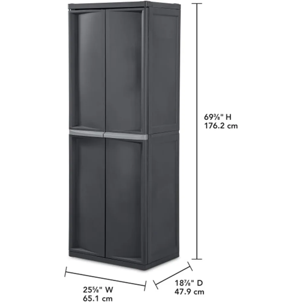 4 Shelf Cabinet, Heavy Duty and Easy to Assemble Plastic Storage Unit, Organize Bins in the Garage