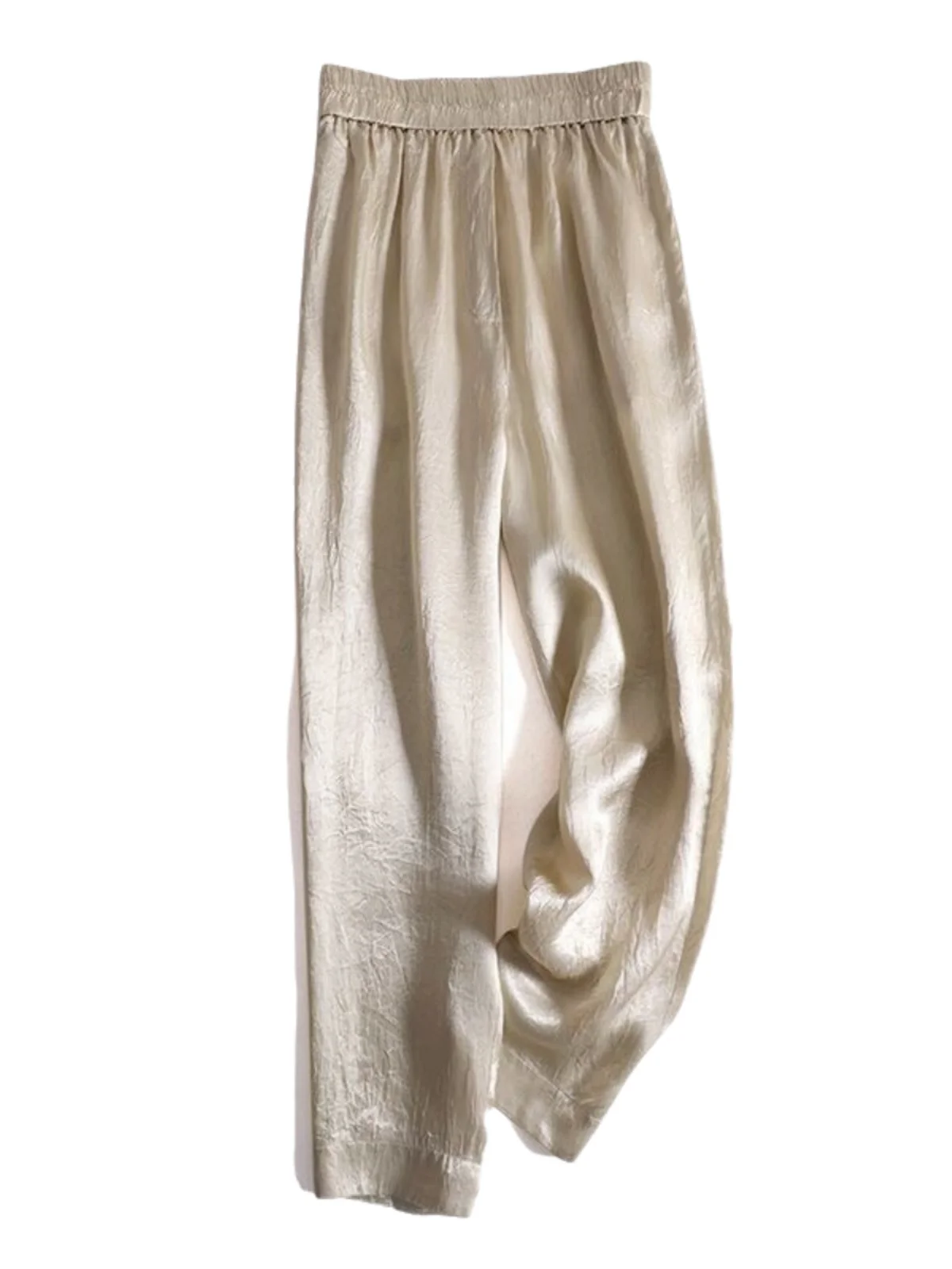 엘리 아세테이트 새틴 하렘 팬츠 여성용 여름 얇은 신축성 허리 슬림 캐주얼 자외선 차단 나인피스 당근 팬츠