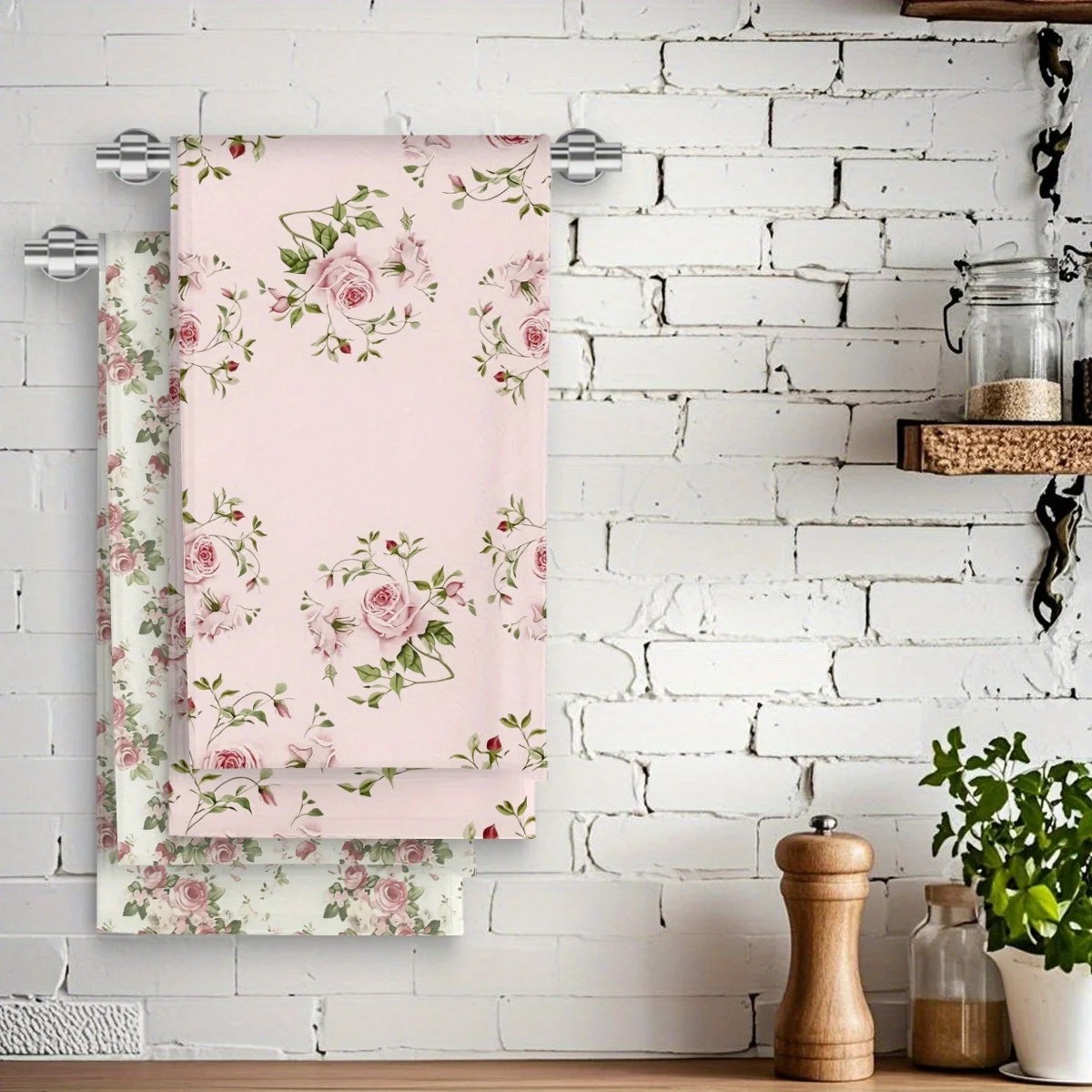 Retro country style towel set of 2 pieces. Featuring vintage rose print. Enhances the aesthetic appeal of the kitchen decoration