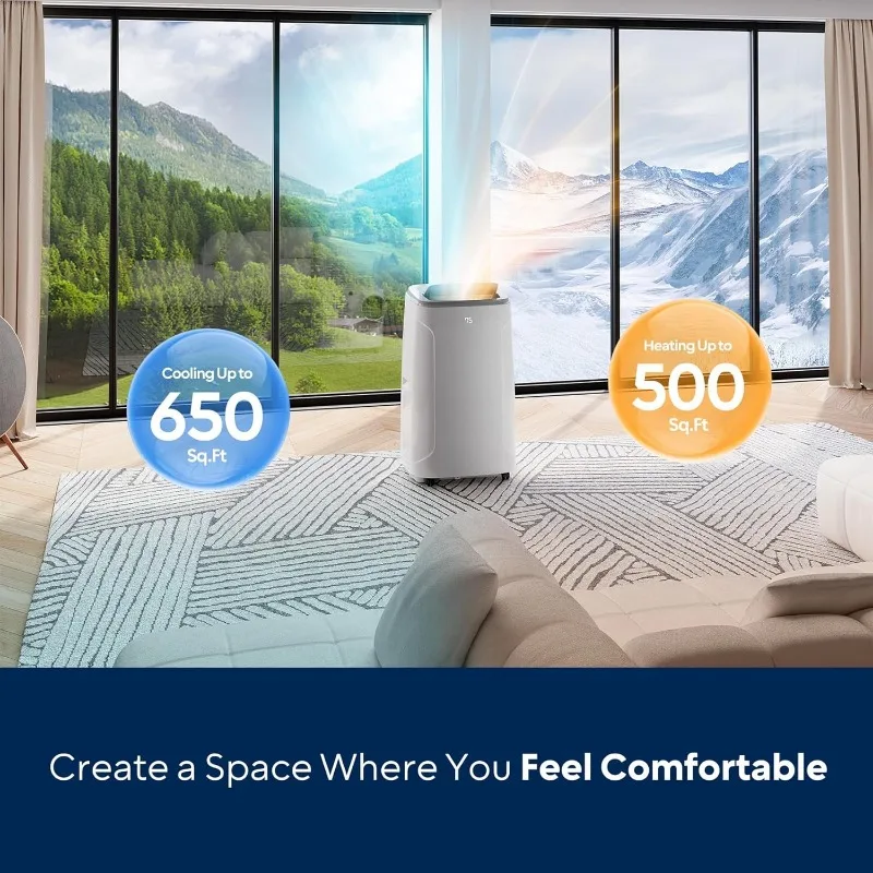 مكيف هواء محمول 14000 وحدة حرارية بريطانية تيار متردد محمول مع تسخين، 4 أوضاع مكيفات هواء للغرفة الكبيرة حتى 650 متر مربع