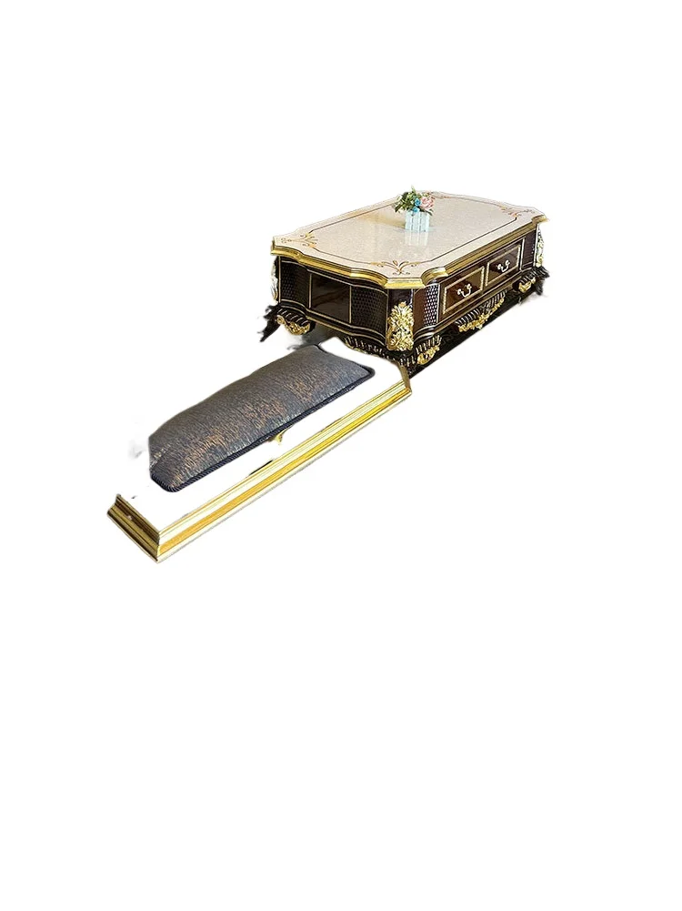 مجموعة أريكة قماشية من الجلد الأسود لغرفة المعيشة فيلا فرنسية نوبل مزيج من الخشب الصلب الفاخر الأوروبي الفاخر #6