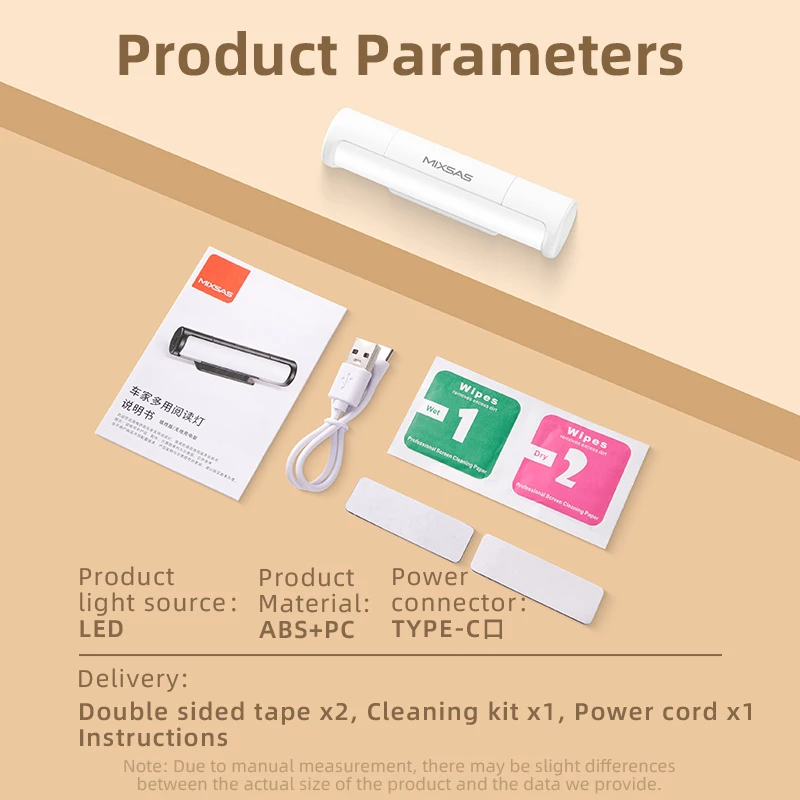 MIXASA Portable Car LED Touch Light 3-Color Home Hanging Reading Lamp Wireless Handheld Light Interior Illumination for Camping