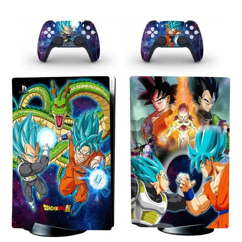 Dragon Ball Goku PS5 Naklejka Anime Kakarotto PS5 Naklejka na dysk Fajna naklejka na konsolę PlayStation 5 i 2 kontrolery