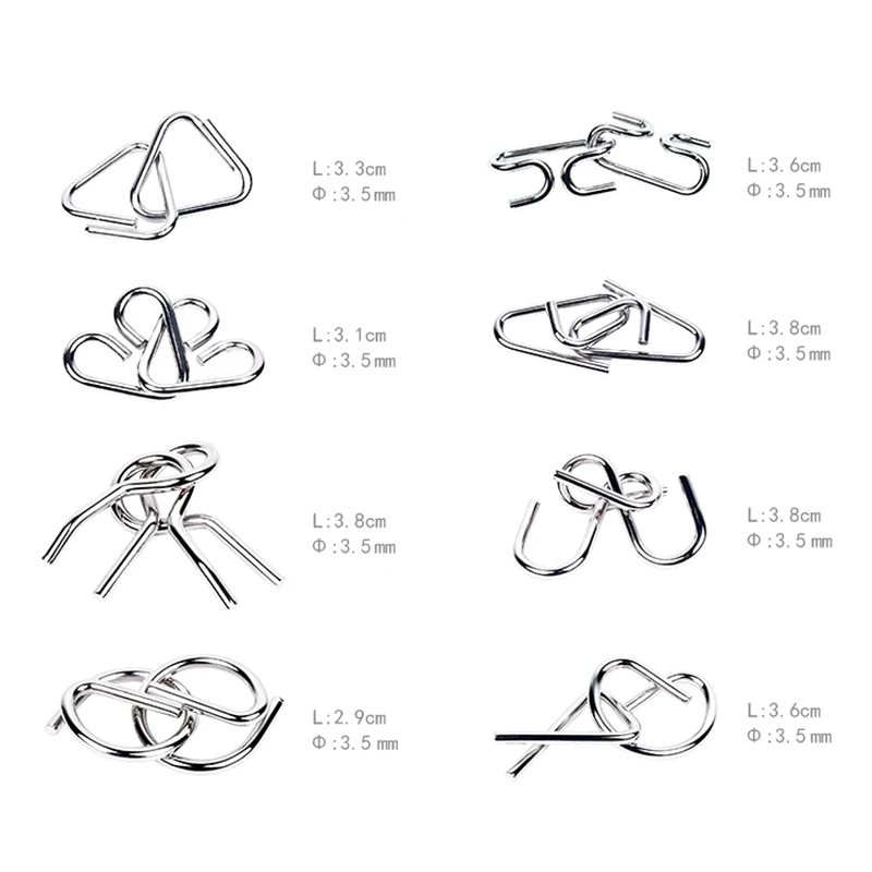 8Pcs/Set Metal Montessori Wire Brain Teaser Puzzles Interactive Game For Children & Adults Educational Toys IQ Mind Reliever