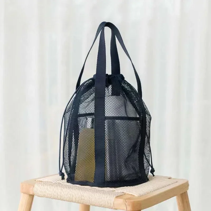 

2024 Large Capacity Mesh Drawstring Cosmetic Bag with Rope Transparent Handbag Pocket for Travel and Swimming Female Bags