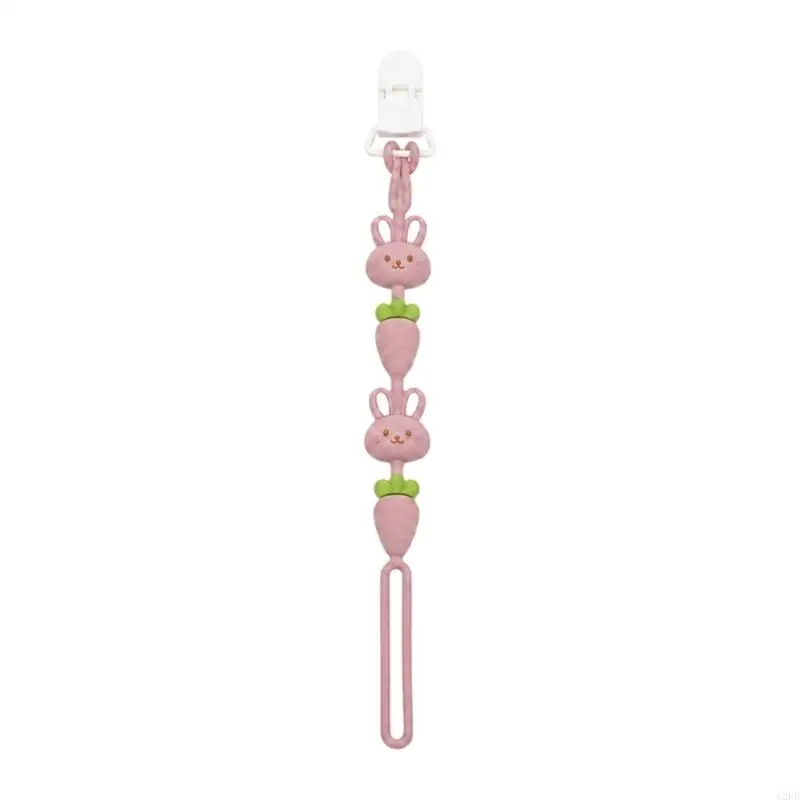 Pacifier Leash with Rabbit Teether, Food-Contact-Grade Silicone, Top Clip and Connector for Small Infant Items A2UB