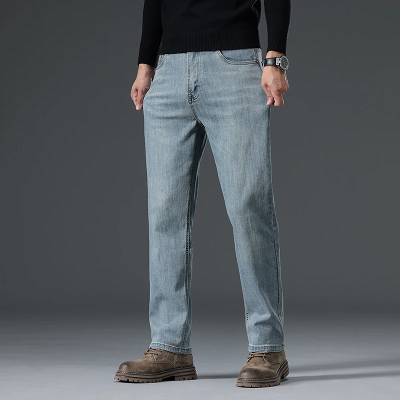 Jean Slim en Denim pour Homme, Pantalon Droit, Classique, Bleu, Confortable, de Haute Qualité, à la Mode, Décontracté, d'Affaires, Automne