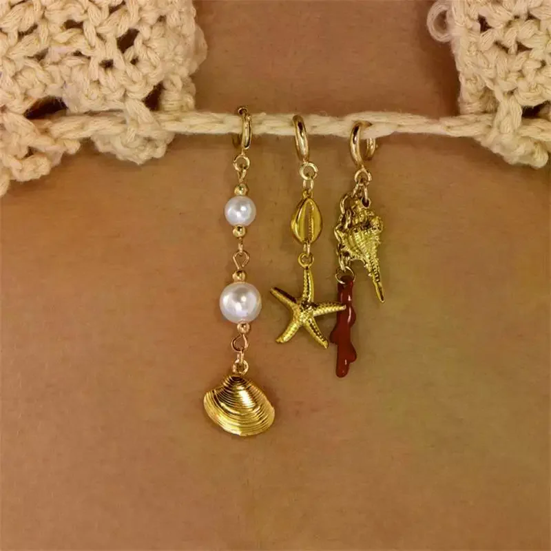 1/3Pcs Stainless Steel Creative Conch Coral Seahorse Bikini Buckle Pendant For Women Starfish Fish Shell Bikini Swimwear Jewelry