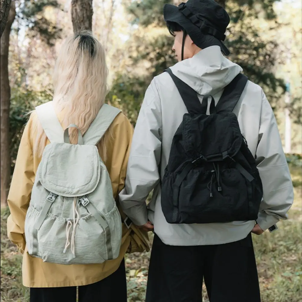 Casual Large Capacity Drawstring Backpack Lightweight Unisex Pleated Backpack Versatile Polyester Outdoor Bag For Women Man