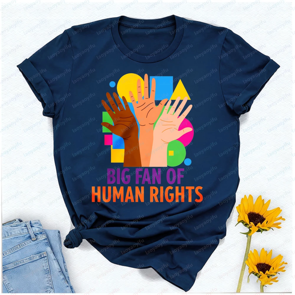 Big Fan of Human Rights Multicultural Hands T-Shirt Unisex Light Gray Graphic Tee Perfect for Equality Advocates Supporters