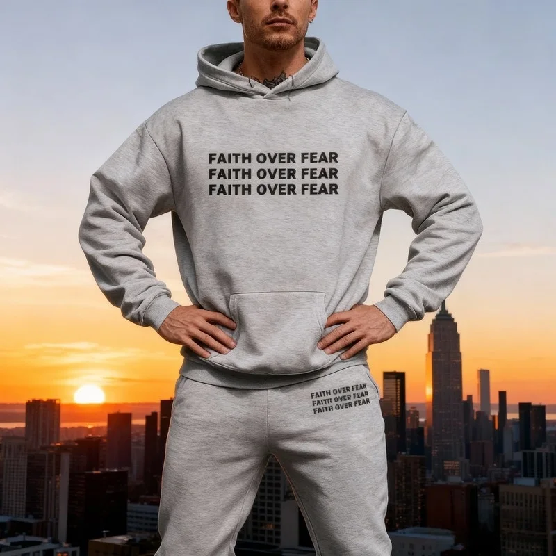 

Men's Soft Fleece Hoodie Set - Breathable Lounge Pants 2-Piece Spring Vintage Graphic Daily Outdoor Jogging Casual Sport Outfit